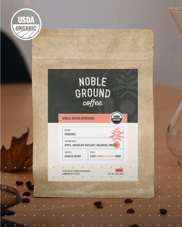 Single Origin Honduras bag of coffee with Noble Grounds Logo
