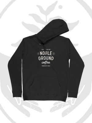 Black sweatshirt with Noble Grounds Coffee logo