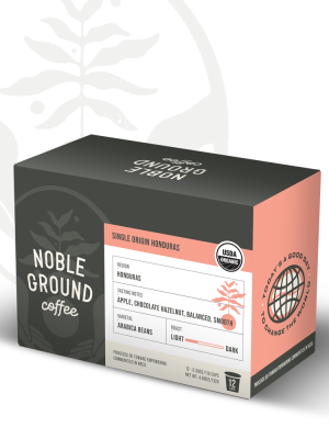 K-Cups box with Noble Grounds Coffee logo