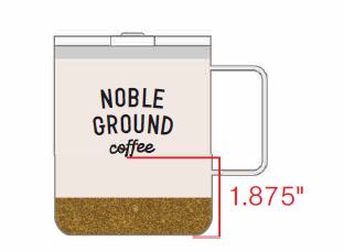 Travel mug with cork bottom with Noble Ground Coffee logo