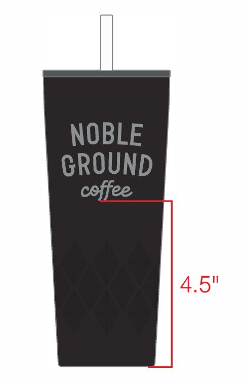 Black tumbler with Noble Ground Coffee logo