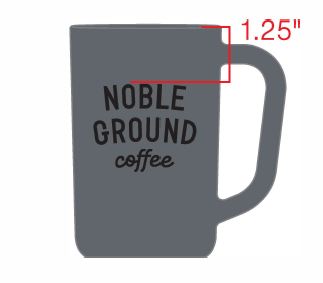 Grey mug with Noble Ground Coffee logo
