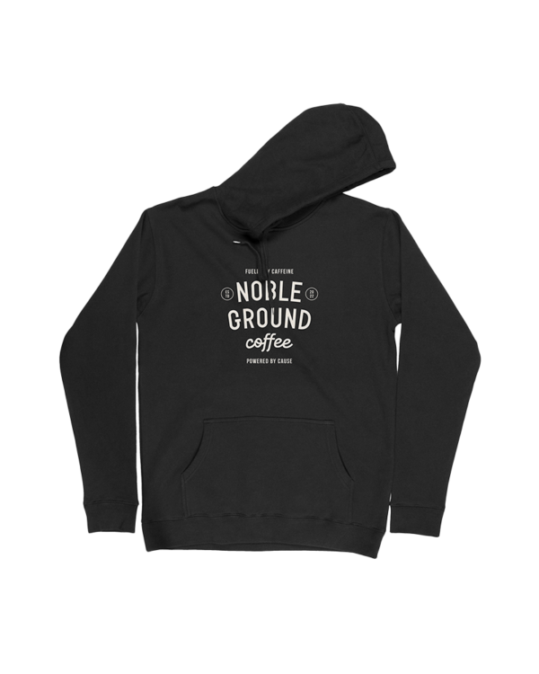 black sweatshirt with Noble Ground Coffee logo