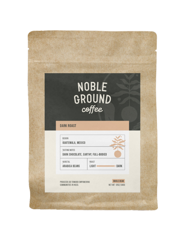 Dark Roast bag of coffee with Noble Ground Logo