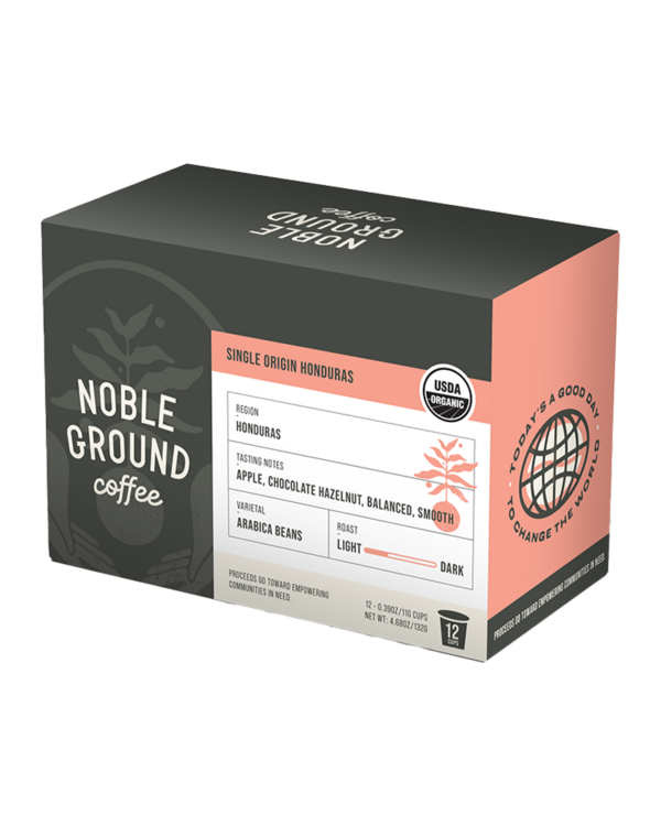 Single Origin Honduras coffee K-Cups box with Noble Ground Coffee logo