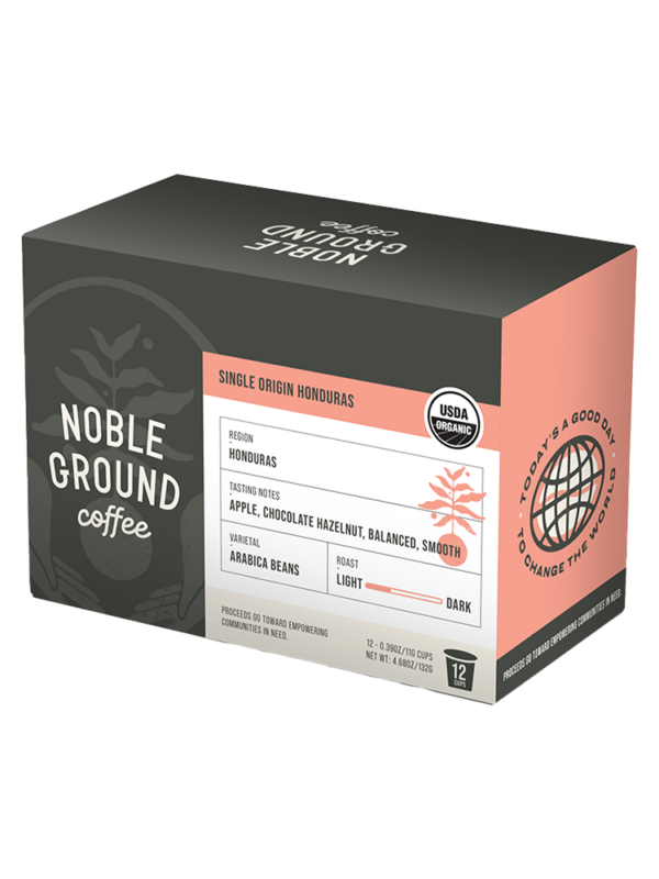 Single Origin Honduras coffee K-Cups box with Noble Ground Coffee logo