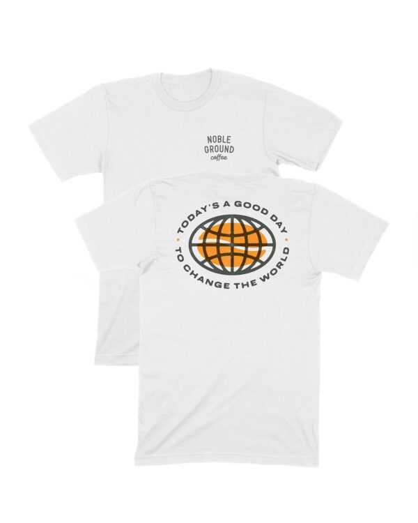White T-shirt with Noble Ground Coffee logo