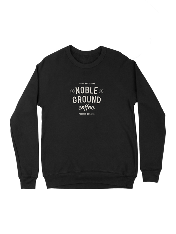 black sweatshirt with Noble Ground Coffee logo