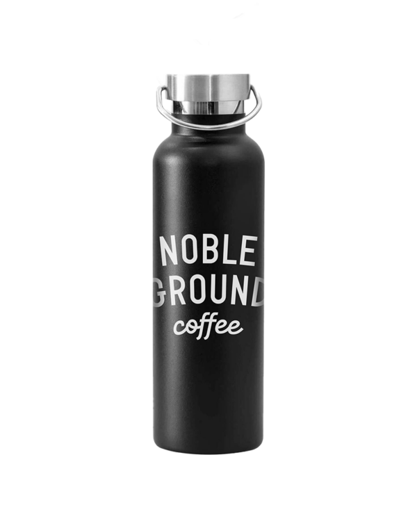 Black Water bottle with Noble Ground logo on it